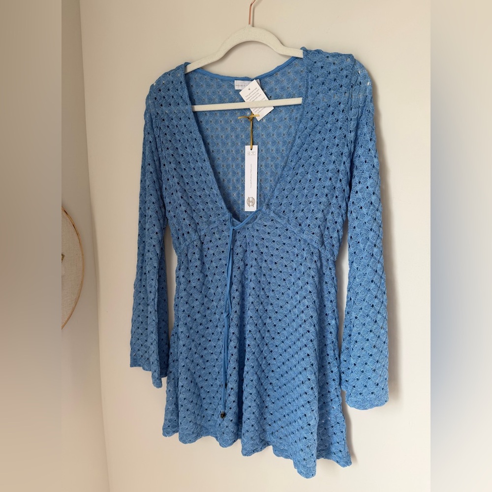 Viral House of Harlow 1960 Blue Metallic Crochet Cover-Up Dress
